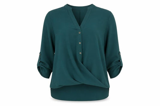 Principles Women’s Green V-Neck 3/4 Sleeve Tunic Blouse Size 10