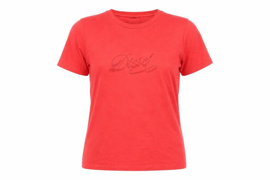 Diesel Women's Red Short Sleeve Cotton Stretch T-Shirt XL