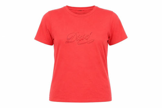 Diesel Women's Red Short Sleeve Cotton Stretch T-Shirt XL