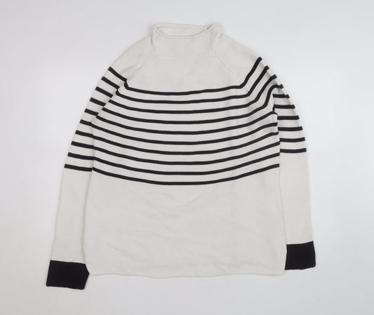 Savoir Womens Black White Striped High Neck Knit Jumper Large