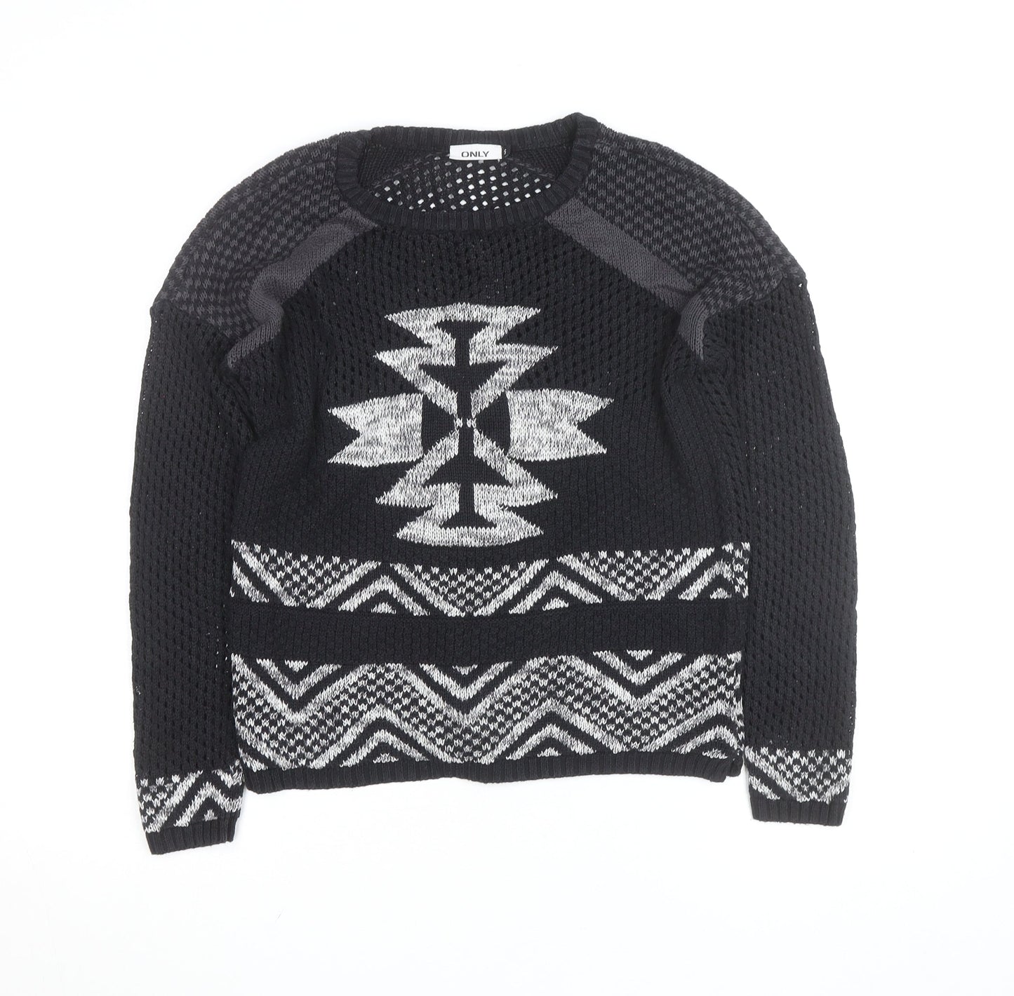 ONLY Unisex Black Aztec Knit Pullover Jumper Size M