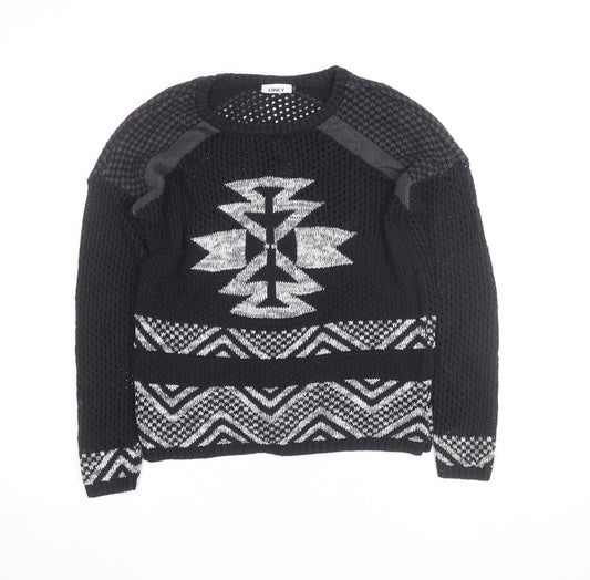 ONLY Unisex Black Aztec Knit Pullover Jumper Size M