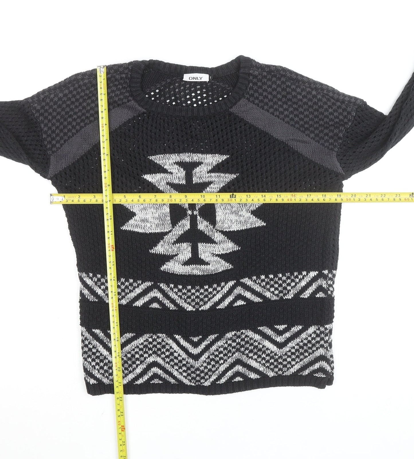 ONLY Unisex Black Aztec Knit Pullover Jumper Size M