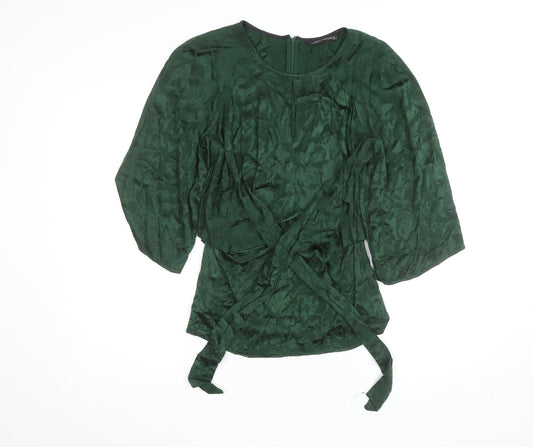 Zara Woman Green Wrap Jacquard Blouse Size M 3/4 Sleeve