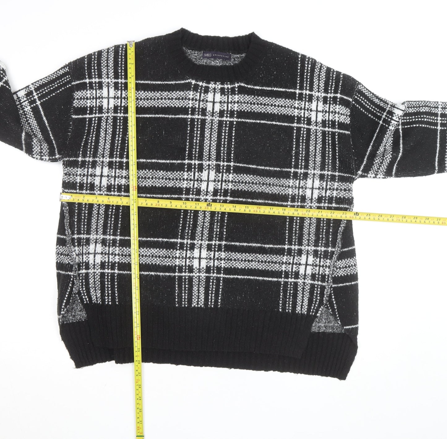 Marks and Spencer Women’s Black Check Knit Pullover Jumper Medium