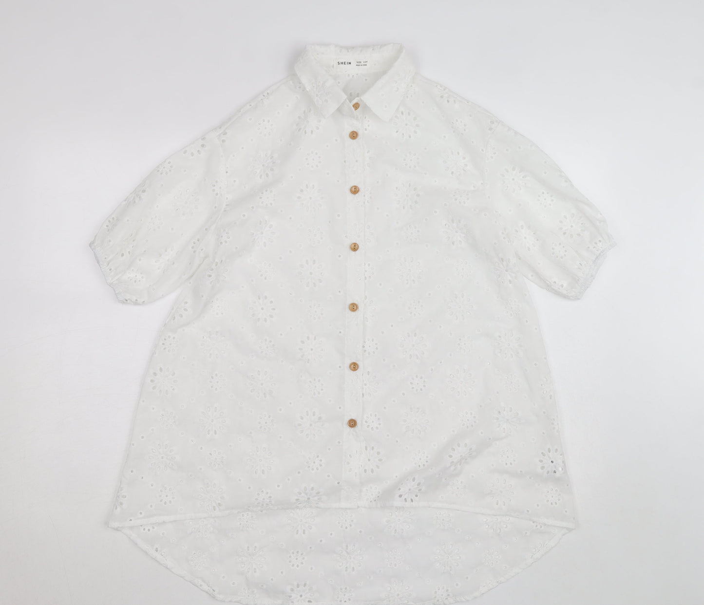 SHEIN White Floral Embroidered Button-Up Shirt Teens L