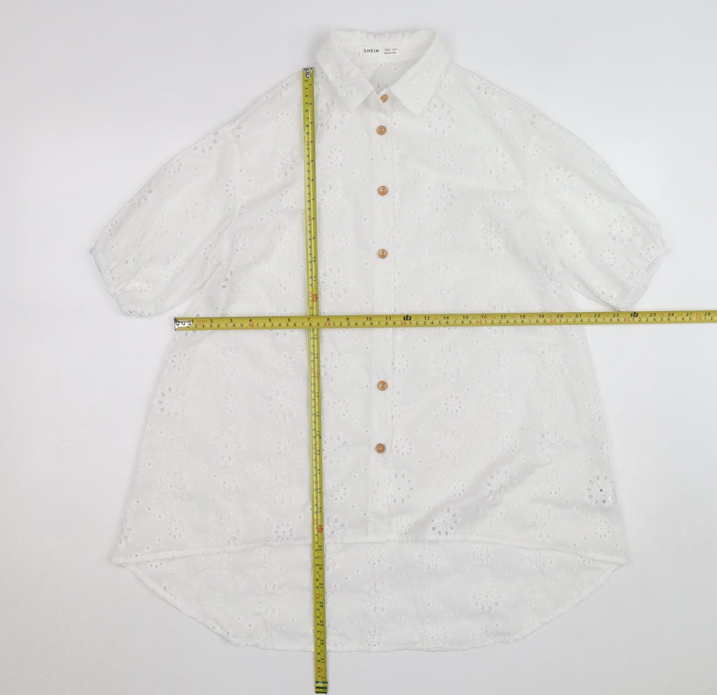 SHEIN White Floral Embroidered Button-Up Shirt Teens L