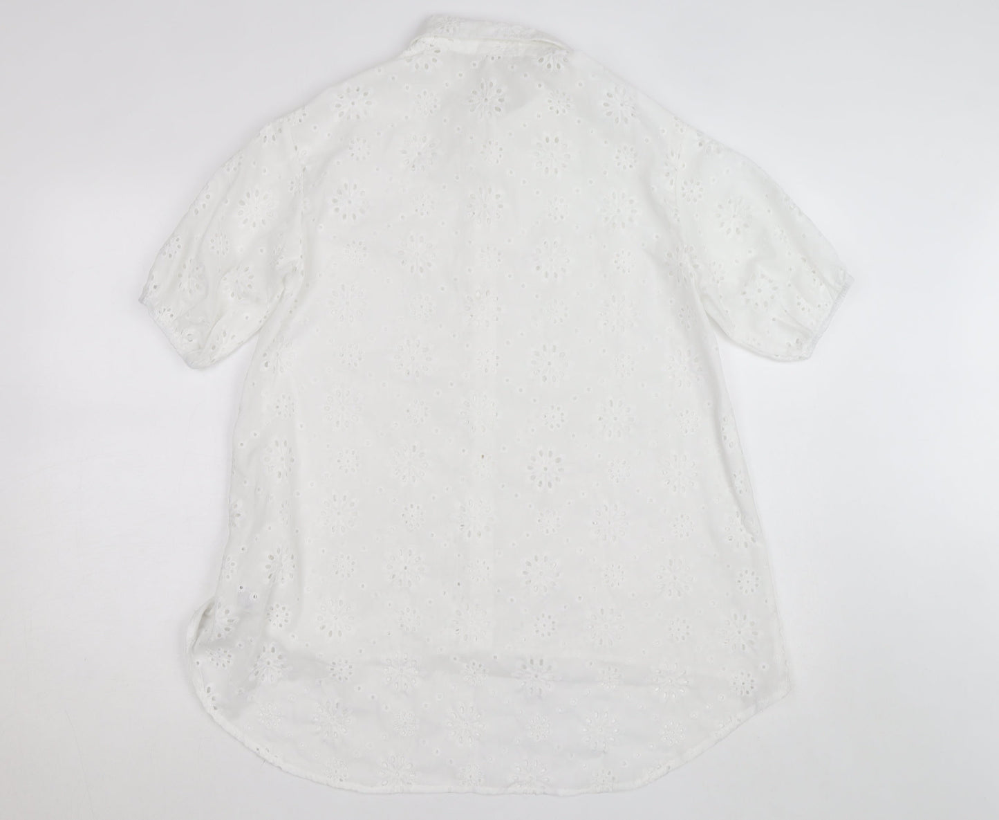 SHEIN White Floral Embroidered Button-Up Shirt Teens L