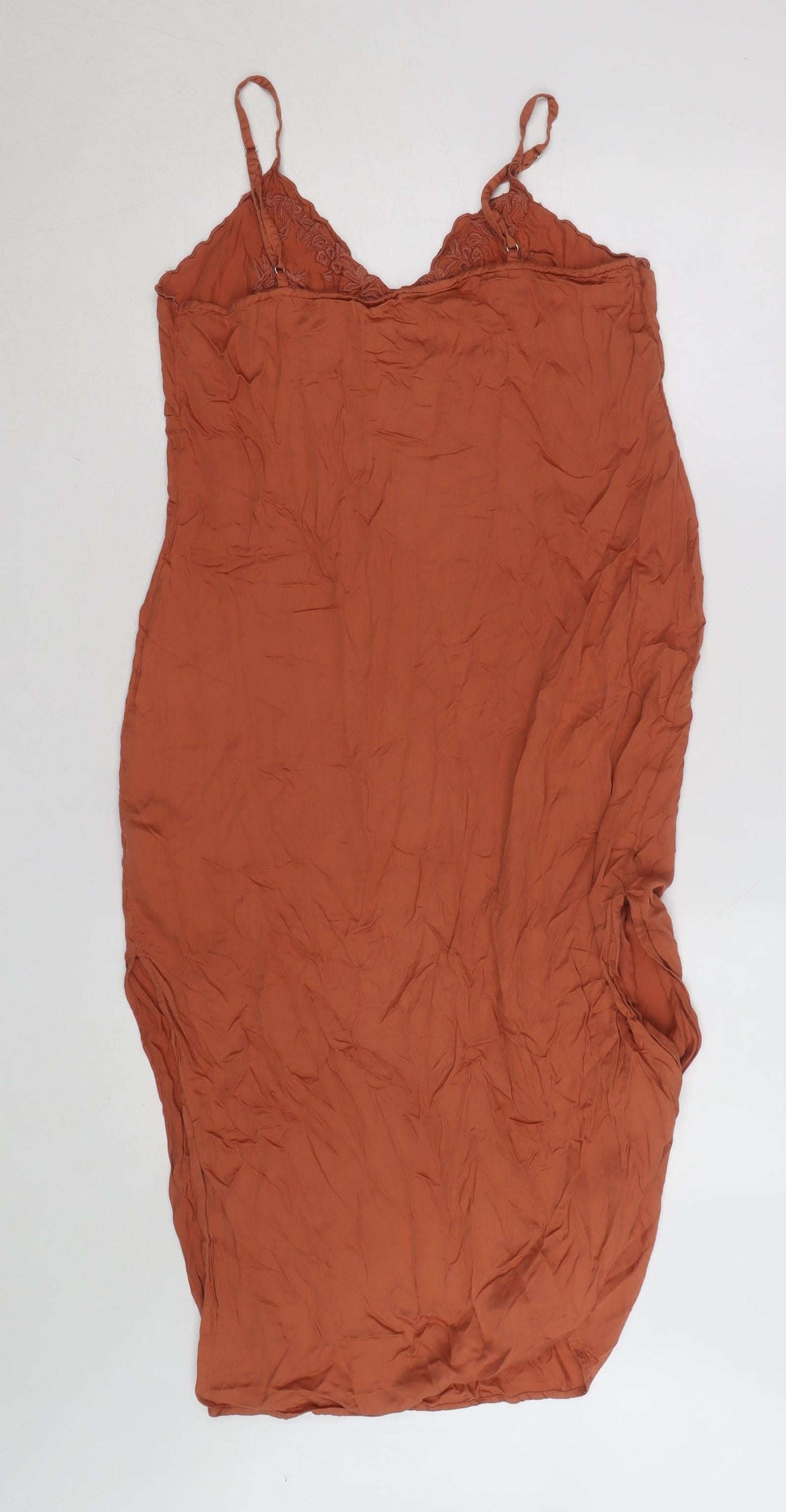 River Island Women's Brown Embroidered Slip Dress Size 8 Midi