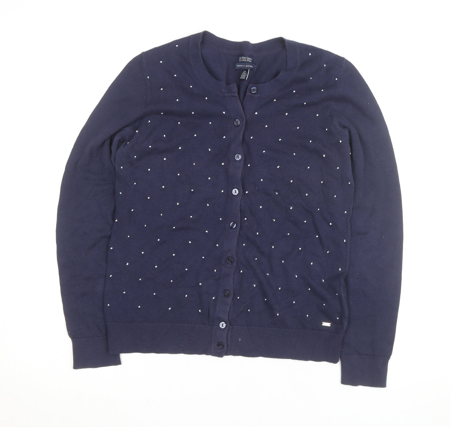 Tommy Hilfiger Women's Blue Cotton Studded Cardigan Size S