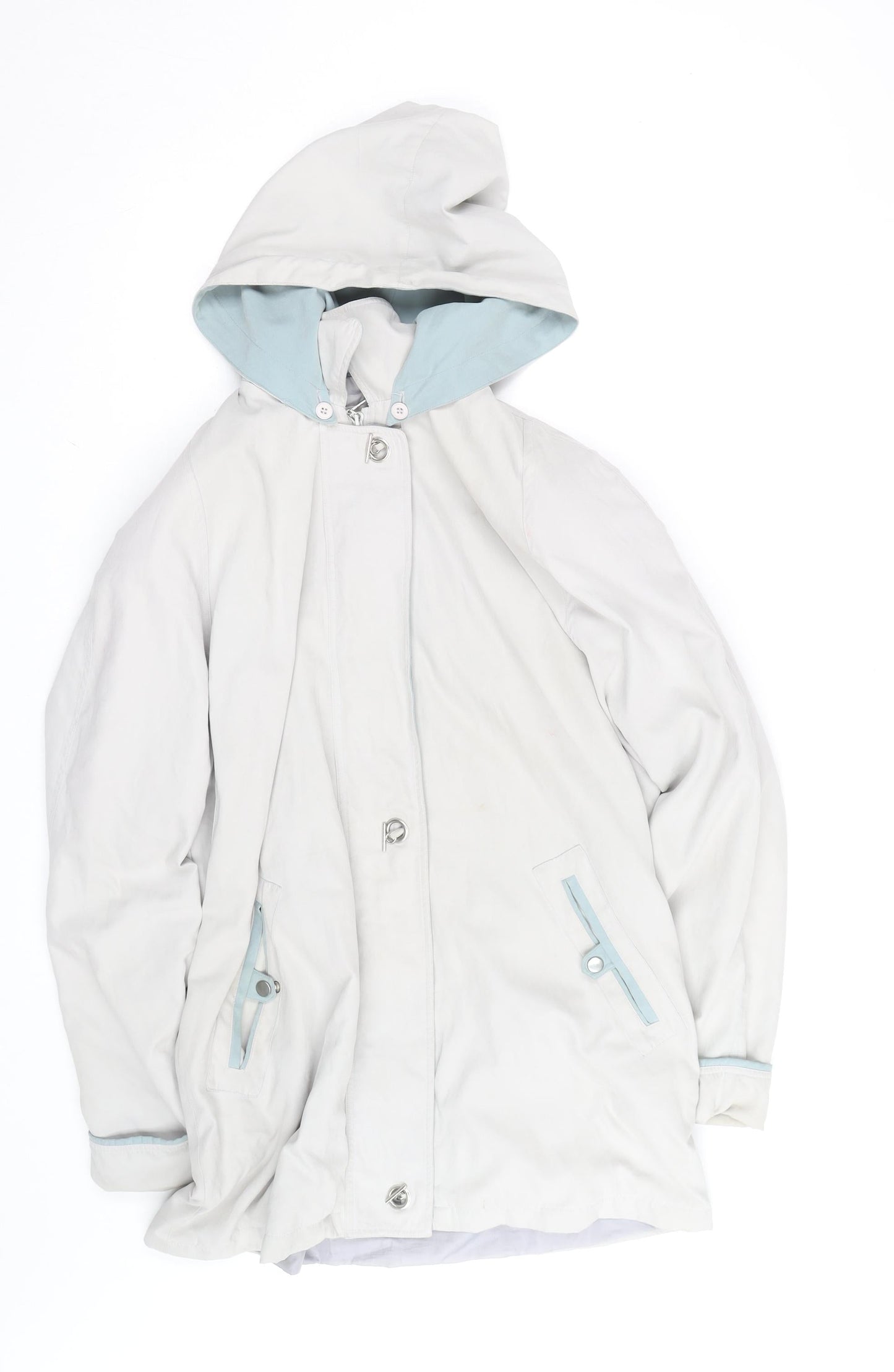 Aberille Unisex White Hooded Rain Coat Size 16 Mid-Length Cotton Blend