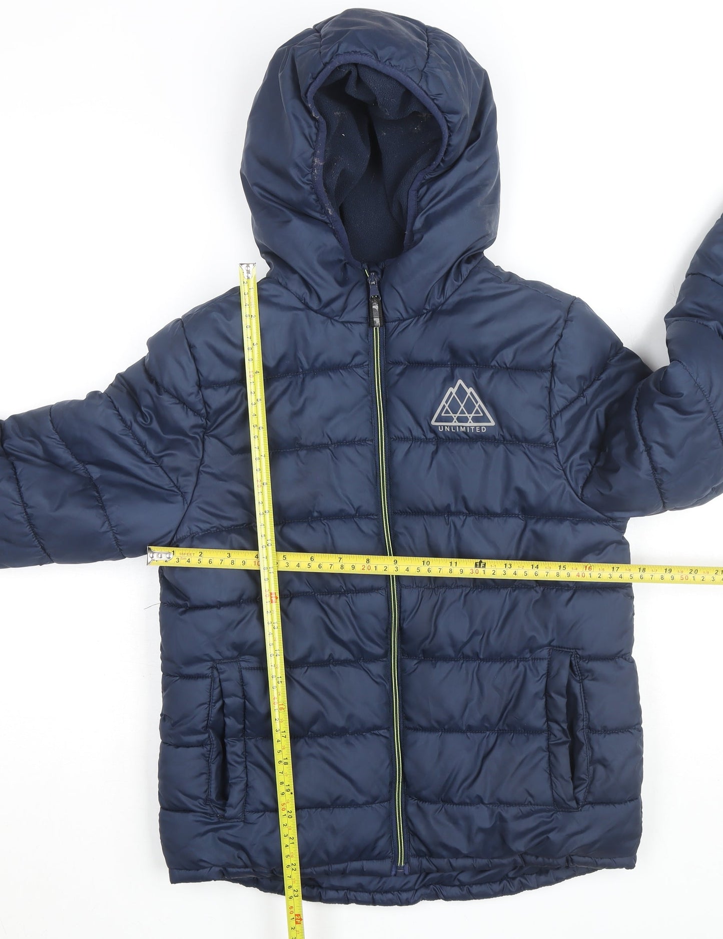 Studio Boys Blue Hooded Puffer Jacket 7-8 Years Polyester Mid-Length