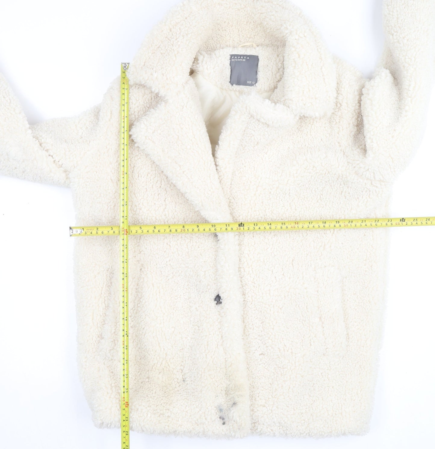 Papaya Women Ivory Sherpa Fleece Short Jacket Size 12 Casual Winter
