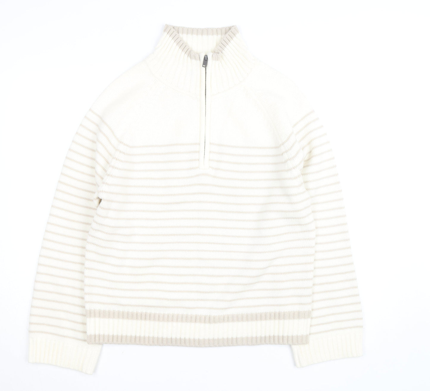 Dunnes Stores Women Ivory Striped 1/4 Zip High Neck Jumper Size 14