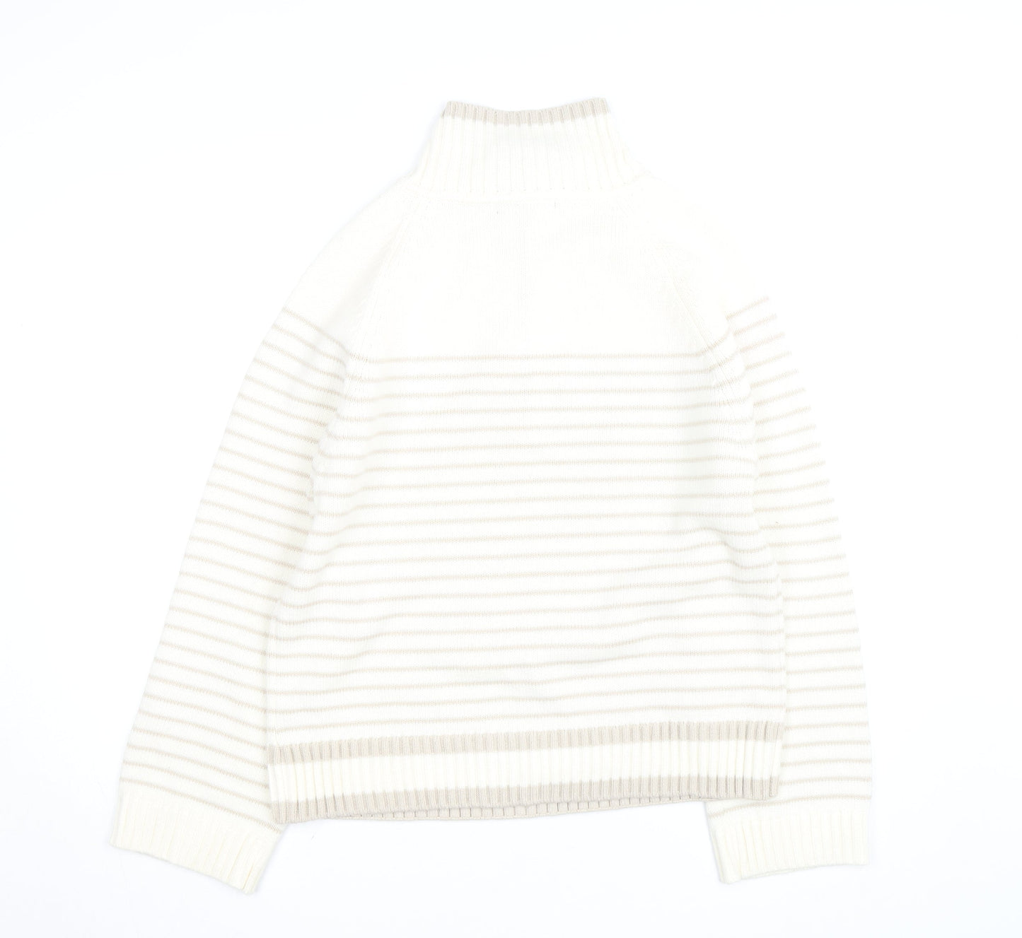 Dunnes Stores Women Ivory Striped 1/4 Zip High Neck Jumper Size 14