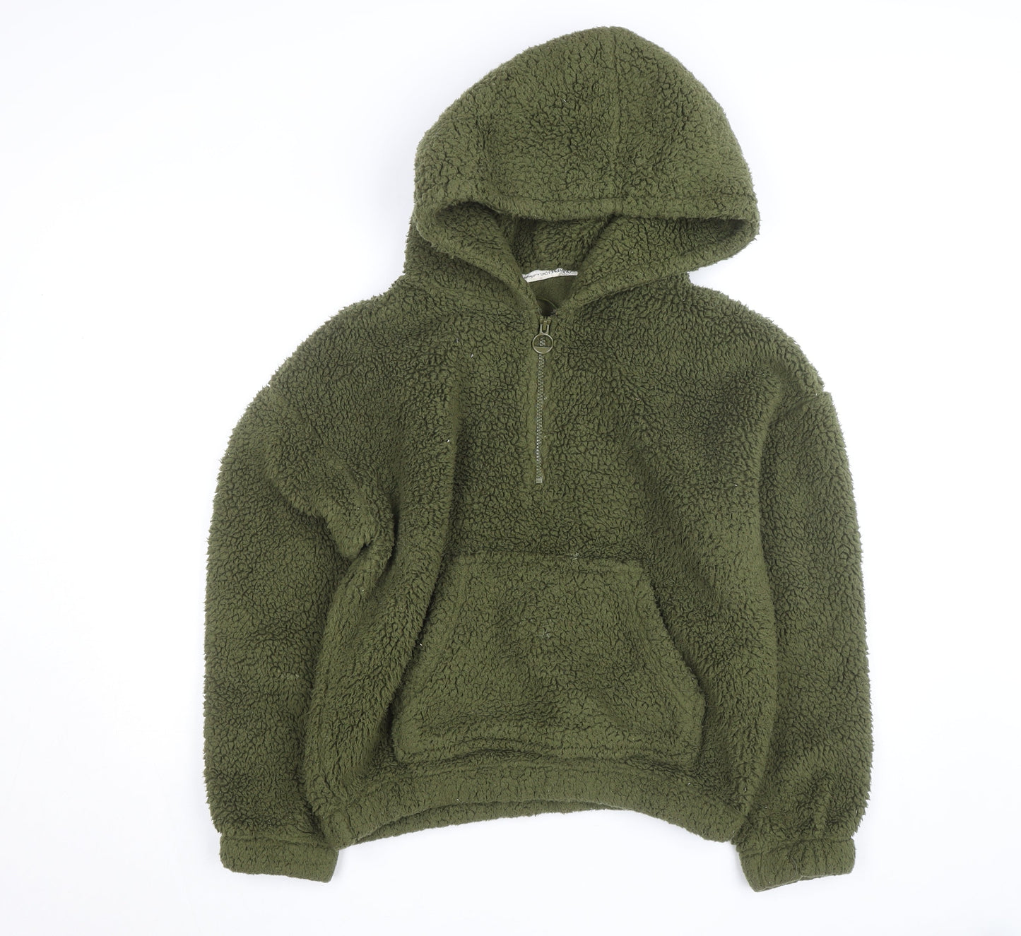 Tu Women Green Fleece Hooded 1/4 Zip Jumper Size 12