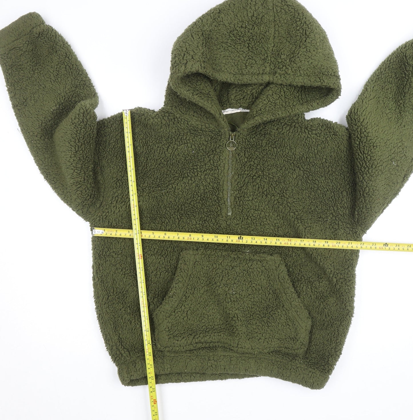 Tu Women Green Fleece Hooded 1/4 Zip Jumper Size 12