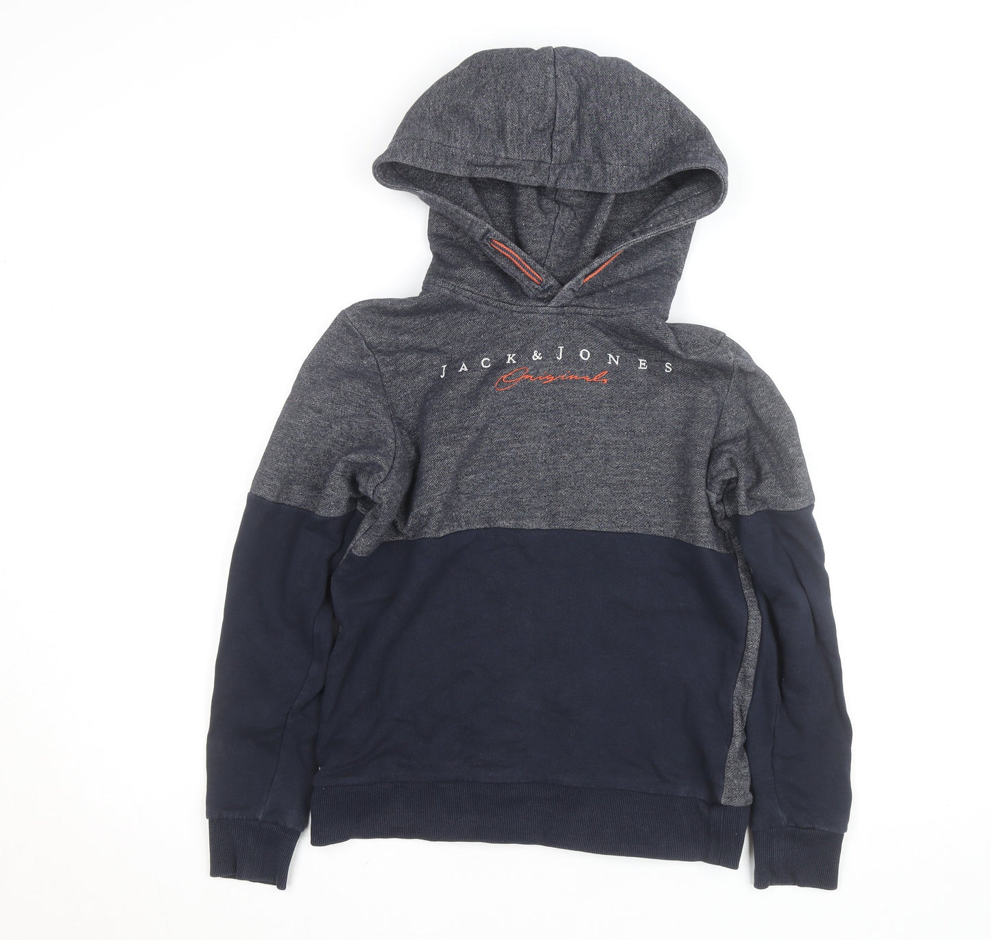 Jack & Jones Boys Grey & Navy Pullover Hoodie Size 10 Years Cotton Blend