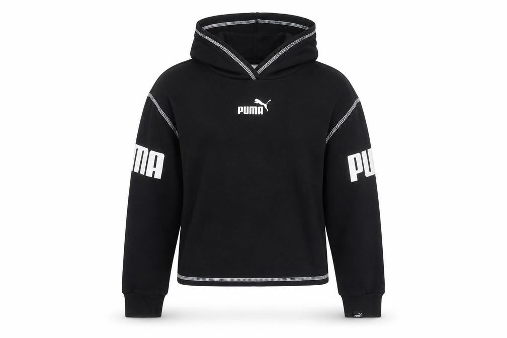 Puma Girls Black 11-12 Years Pullover Logo Hoodie Fleece