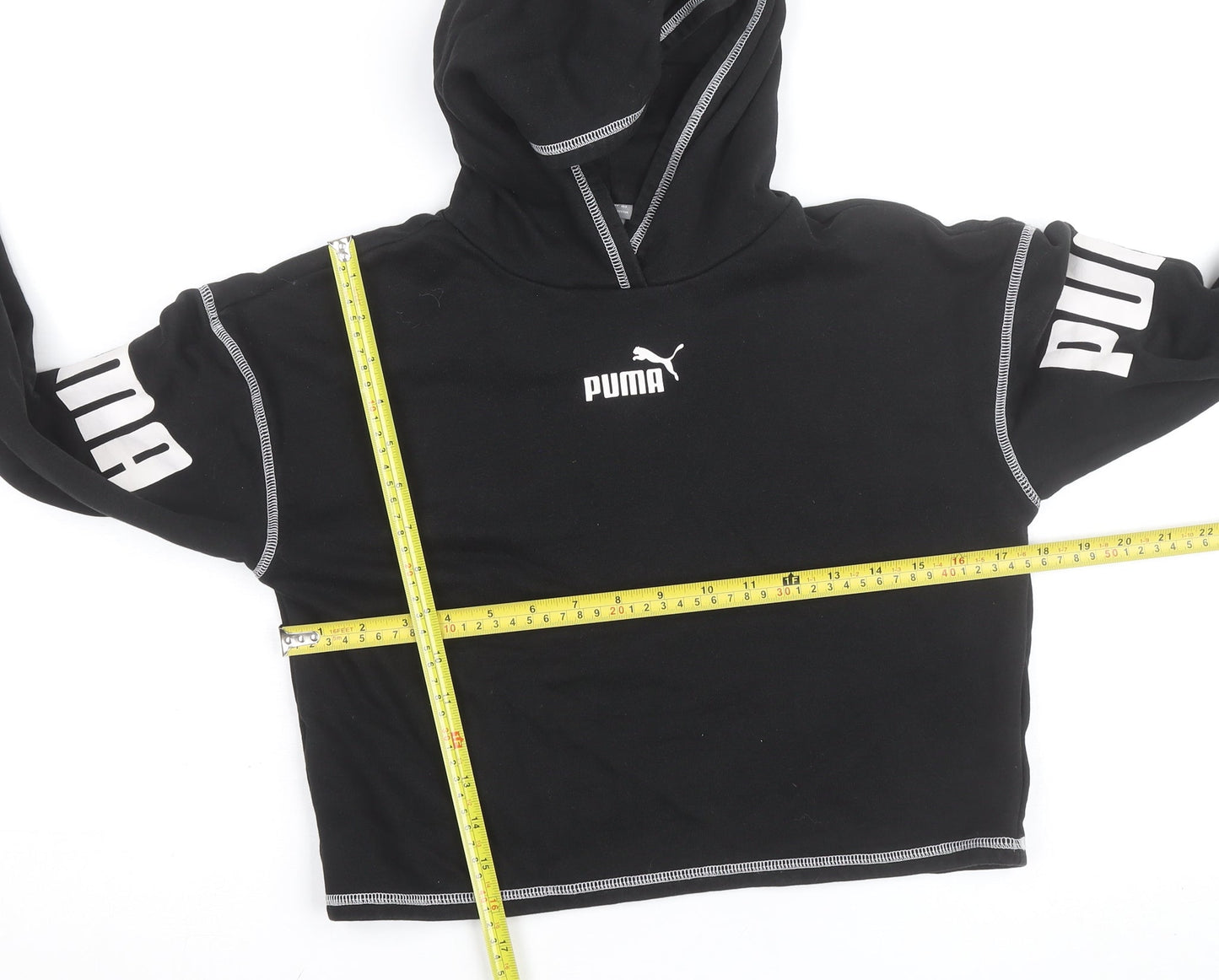 Puma Girls Black 11-12 Years Pullover Logo Hoodie Fleece