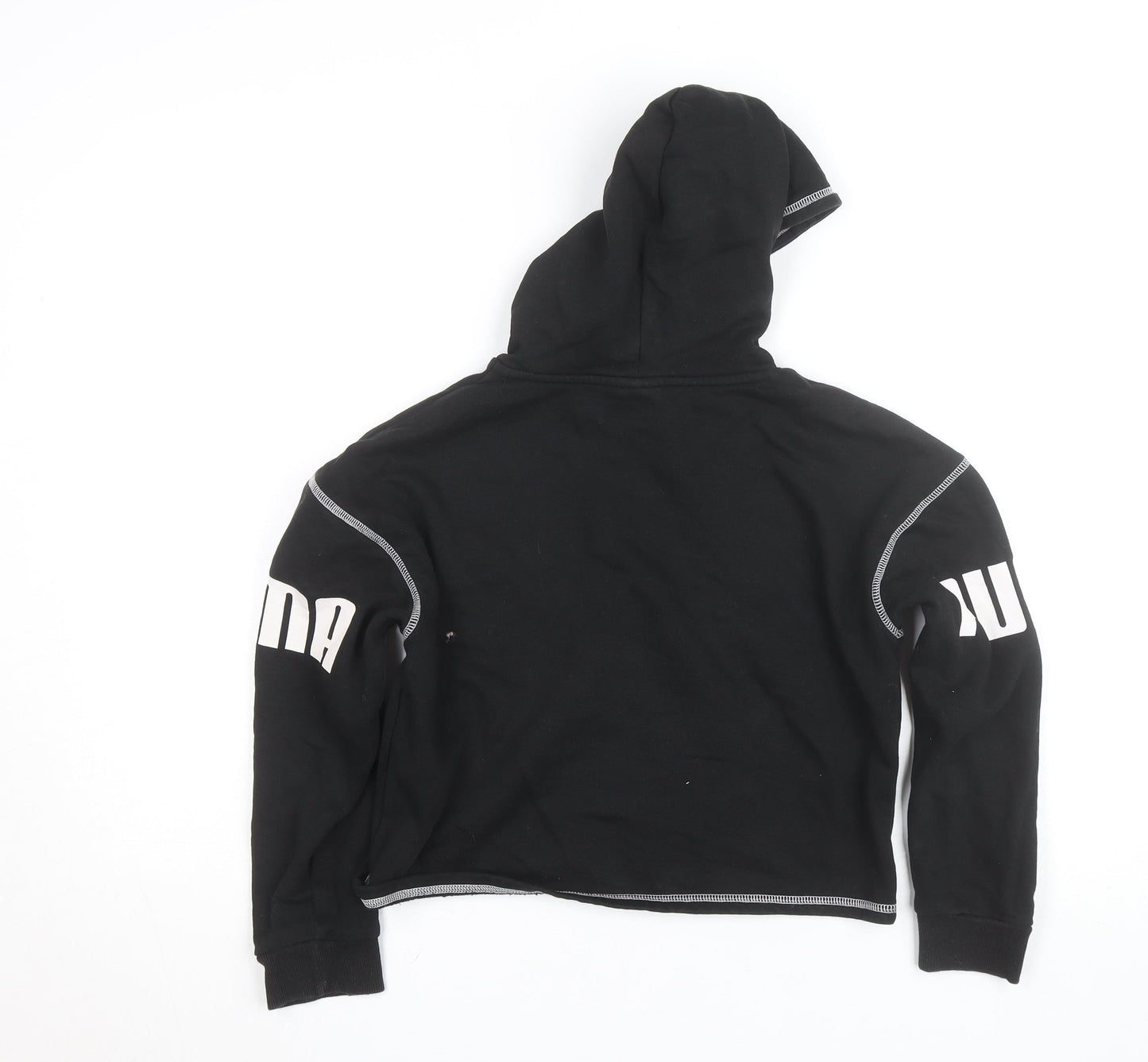 Puma Girls Black 11-12 Years Pullover Logo Hoodie Fleece