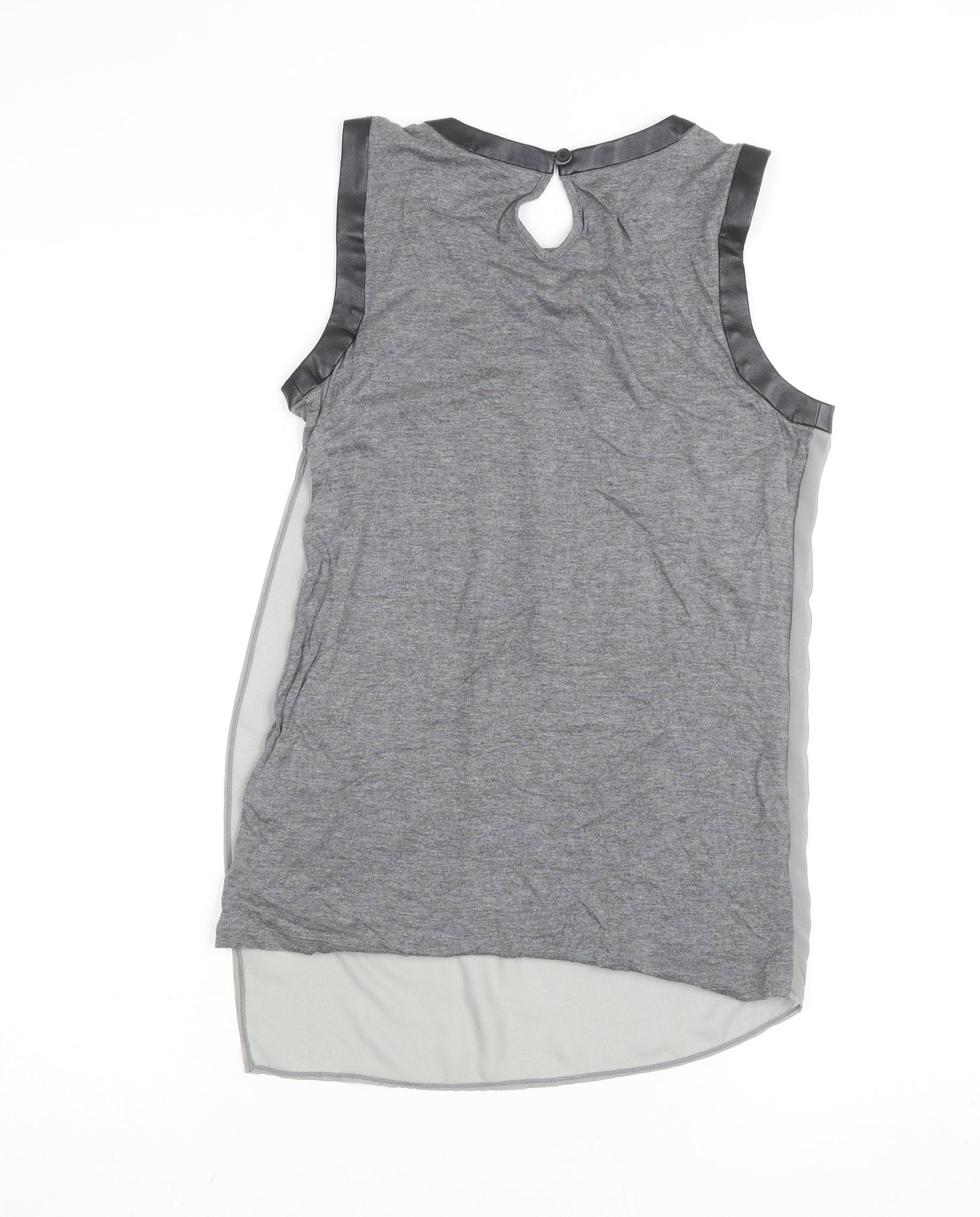 DKNYC Women's Grey Sleeveless Chiffon Top XS Faux Leather Trim