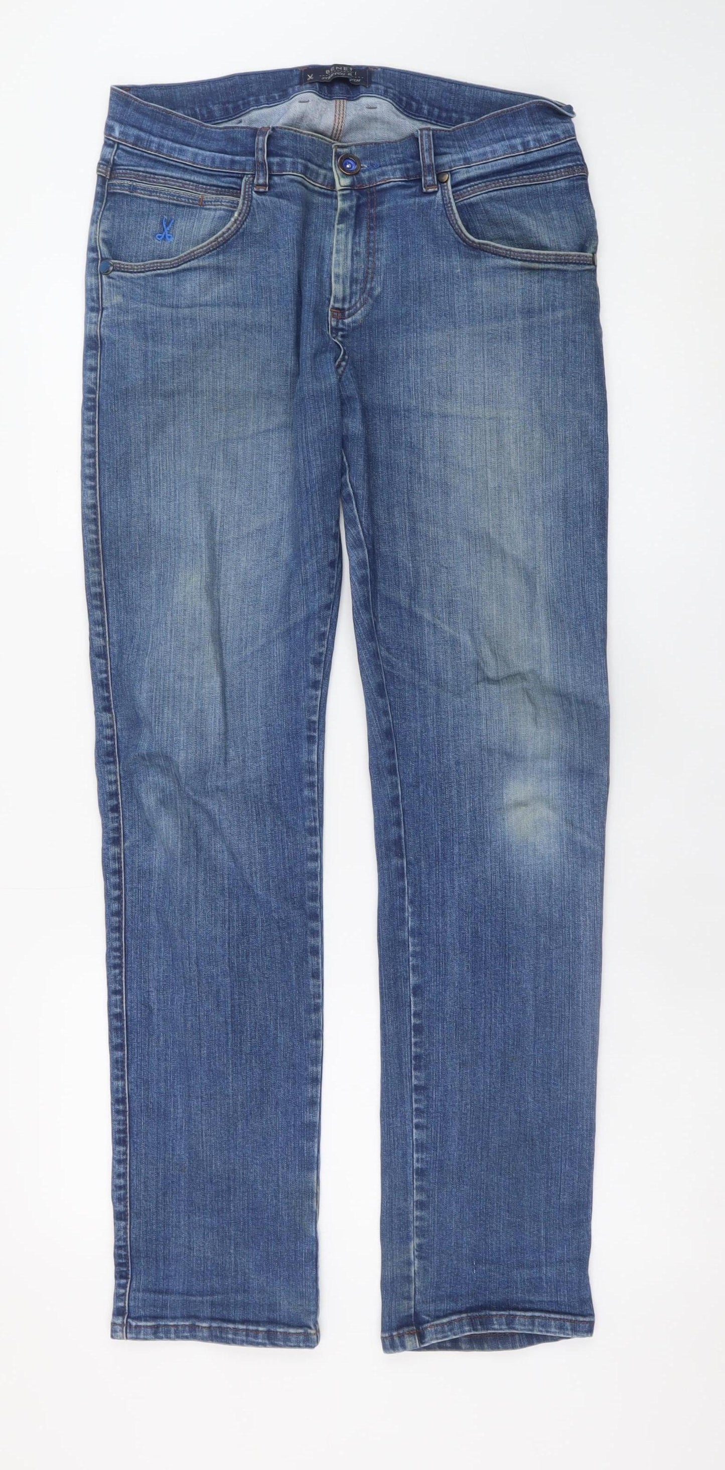 Benetti Men's Blue Light Wash Straight Fit Stretch Denim Jeans 34R