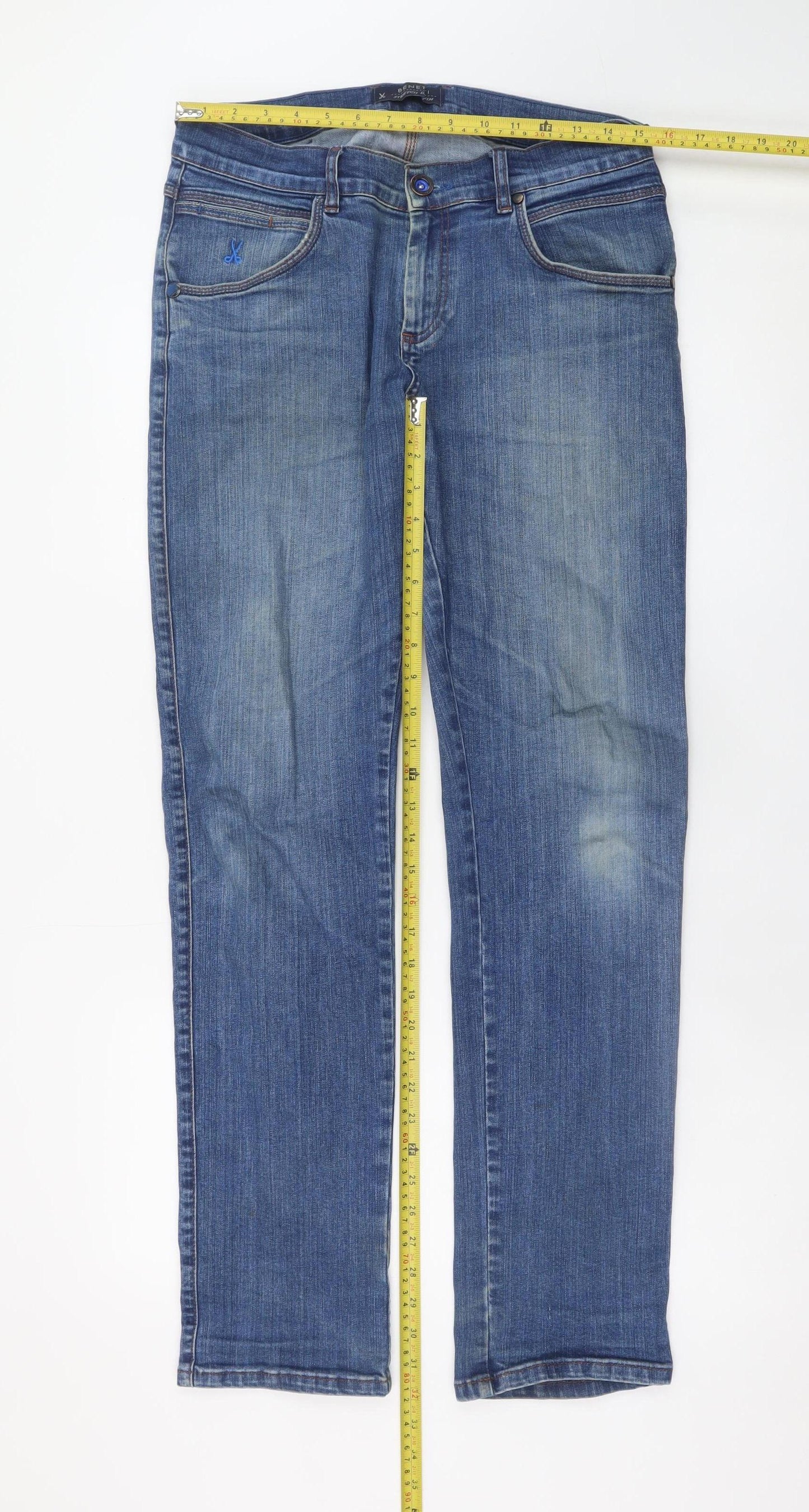 Benetti Men's Blue Light Wash Straight Fit Stretch Denim Jeans 34R
