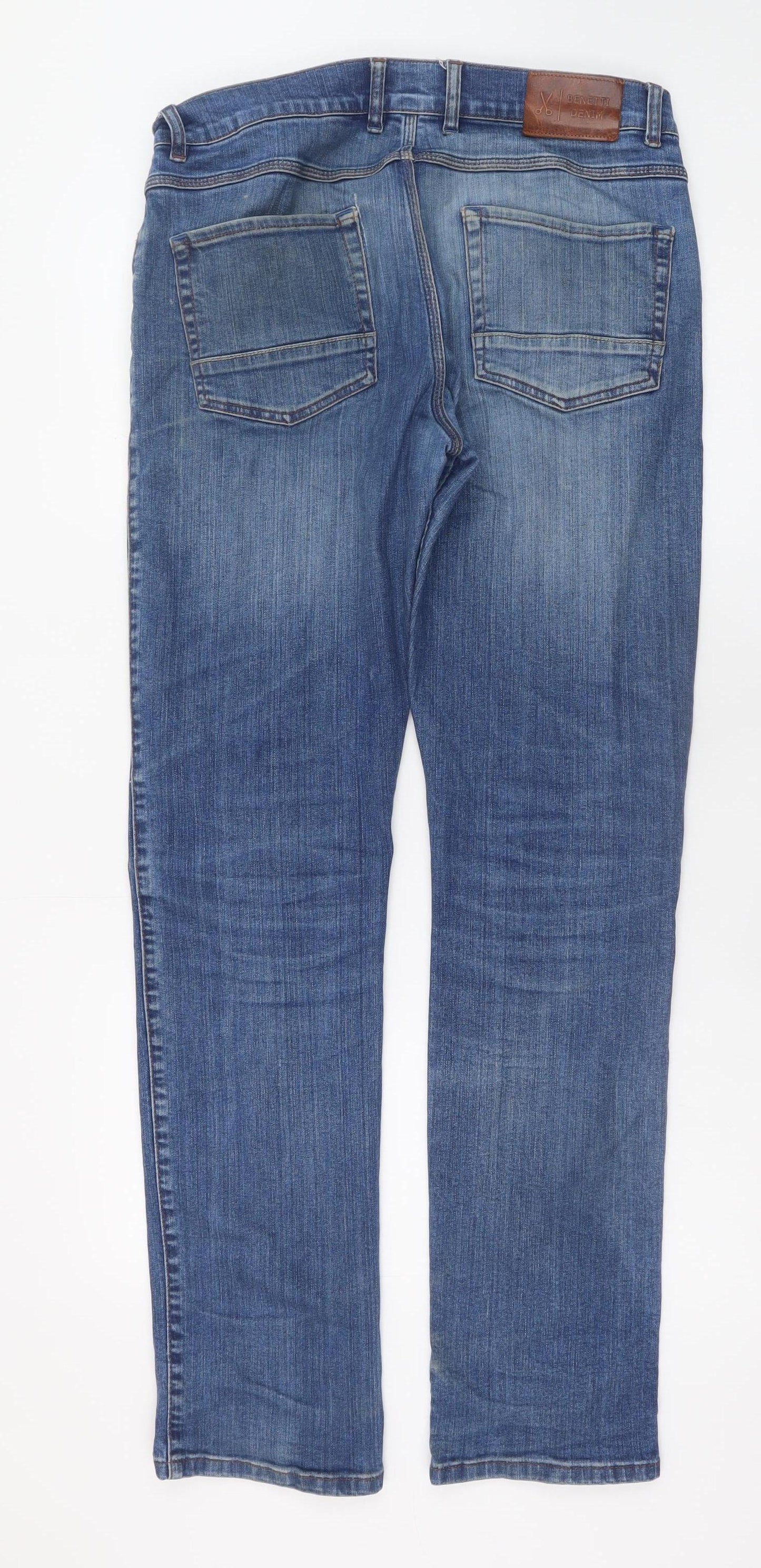 Benetti Men's Blue Light Wash Straight Fit Stretch Denim Jeans 34R