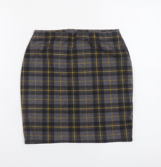 New Look Women's Grey Check Pencil Skirt Size 8 Stretch