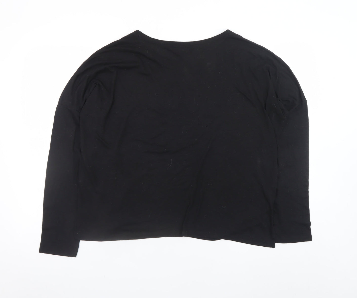 New Look Women Black Long Sleeve Merci T-Shirt UK 14 Polyester Linen Blend