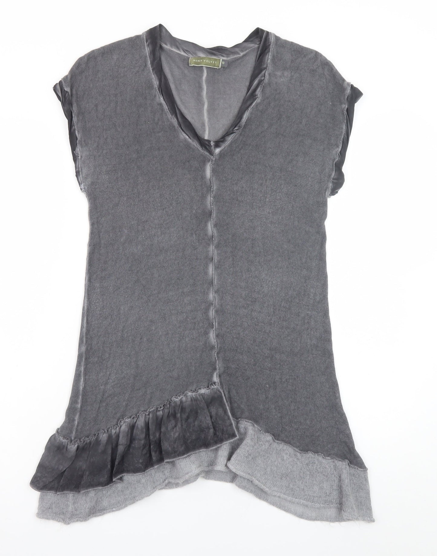 Mint Velvet Women's Grey Asymmetric Knit Short Sleeve Dress Size 10