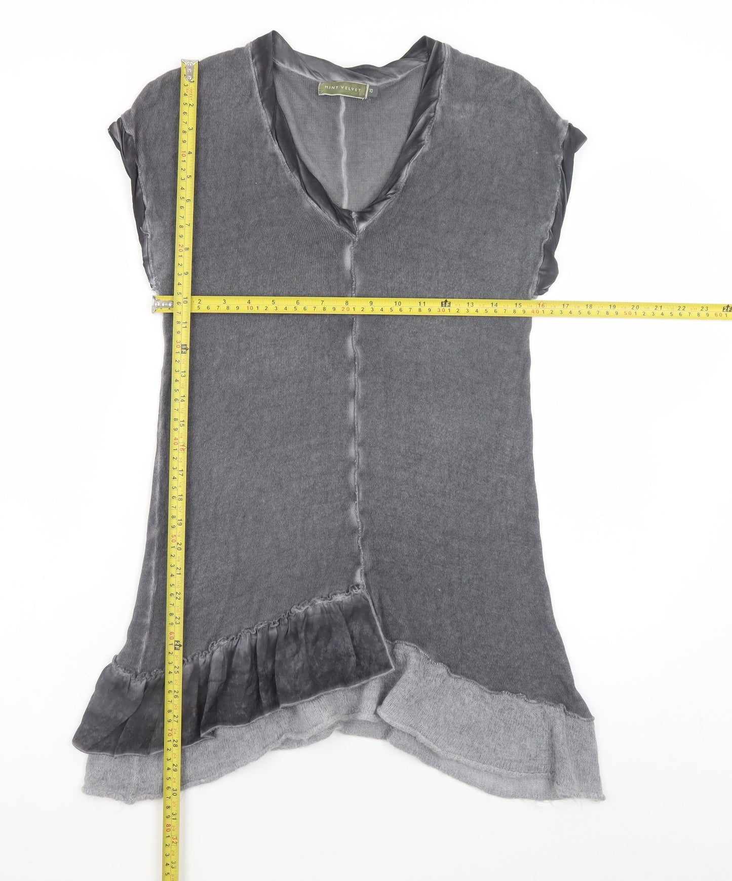 Mint Velvet Women's Grey Asymmetric Knit Short Sleeve Dress Size 10