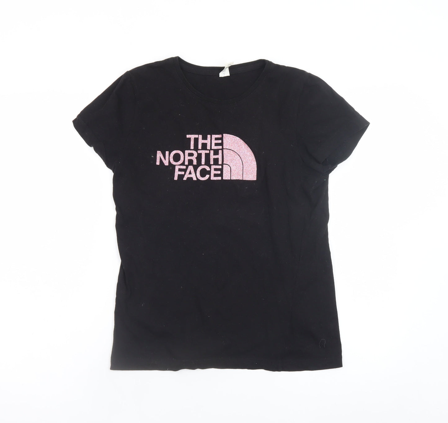 The North Face Womens Black Pink Logo Cotton T-Shirt UK 10 M
