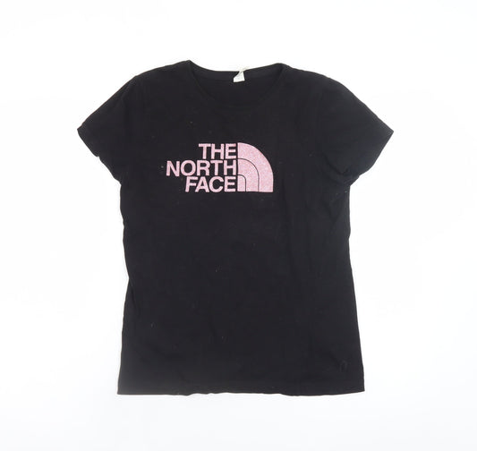 The North Face Womens Black Pink Logo Cotton T-Shirt UK 10 M