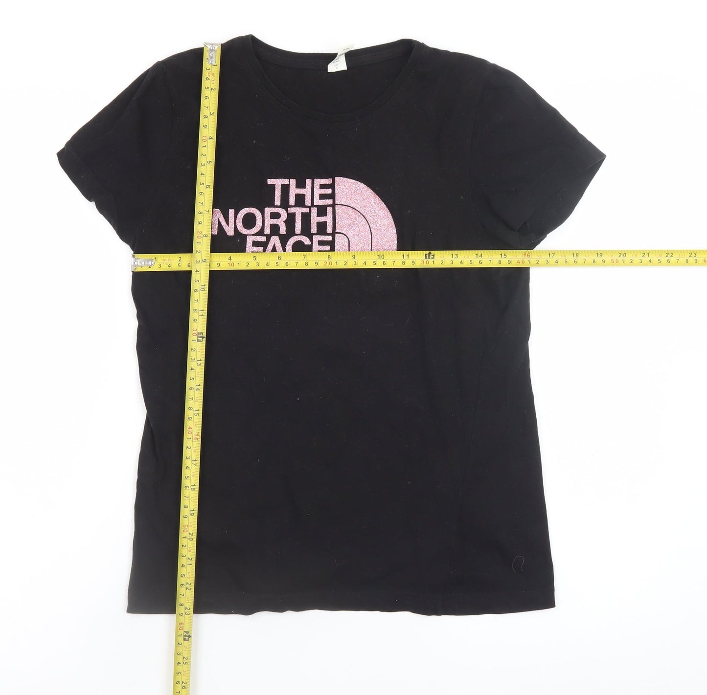 The North Face Womens Black Pink Logo Cotton T-Shirt UK 10 M