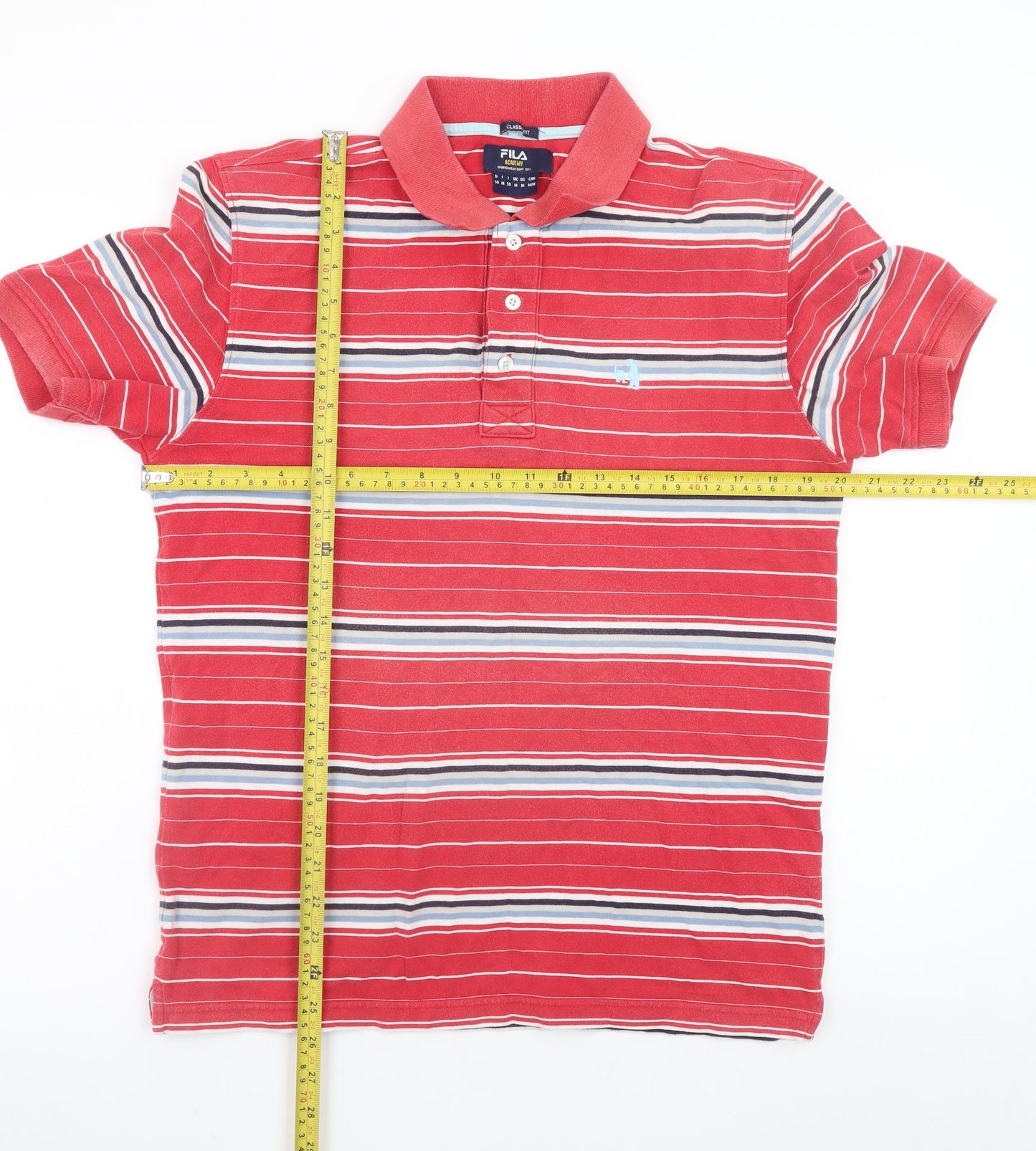 FILA Mens Red Striped Classic Fit Cotton Polo Shirt Size M