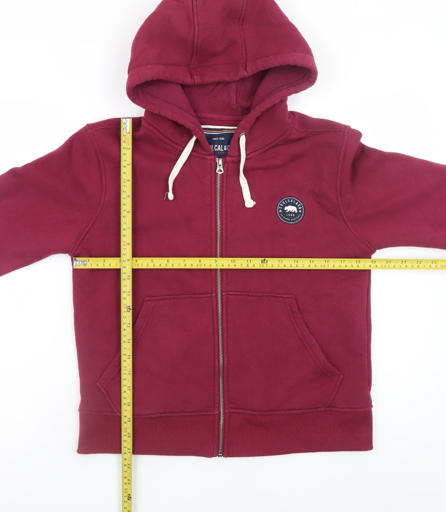 SoulCal & Co Women's Burgundy Full Zip Hoodie UK 12 Cotton Blend