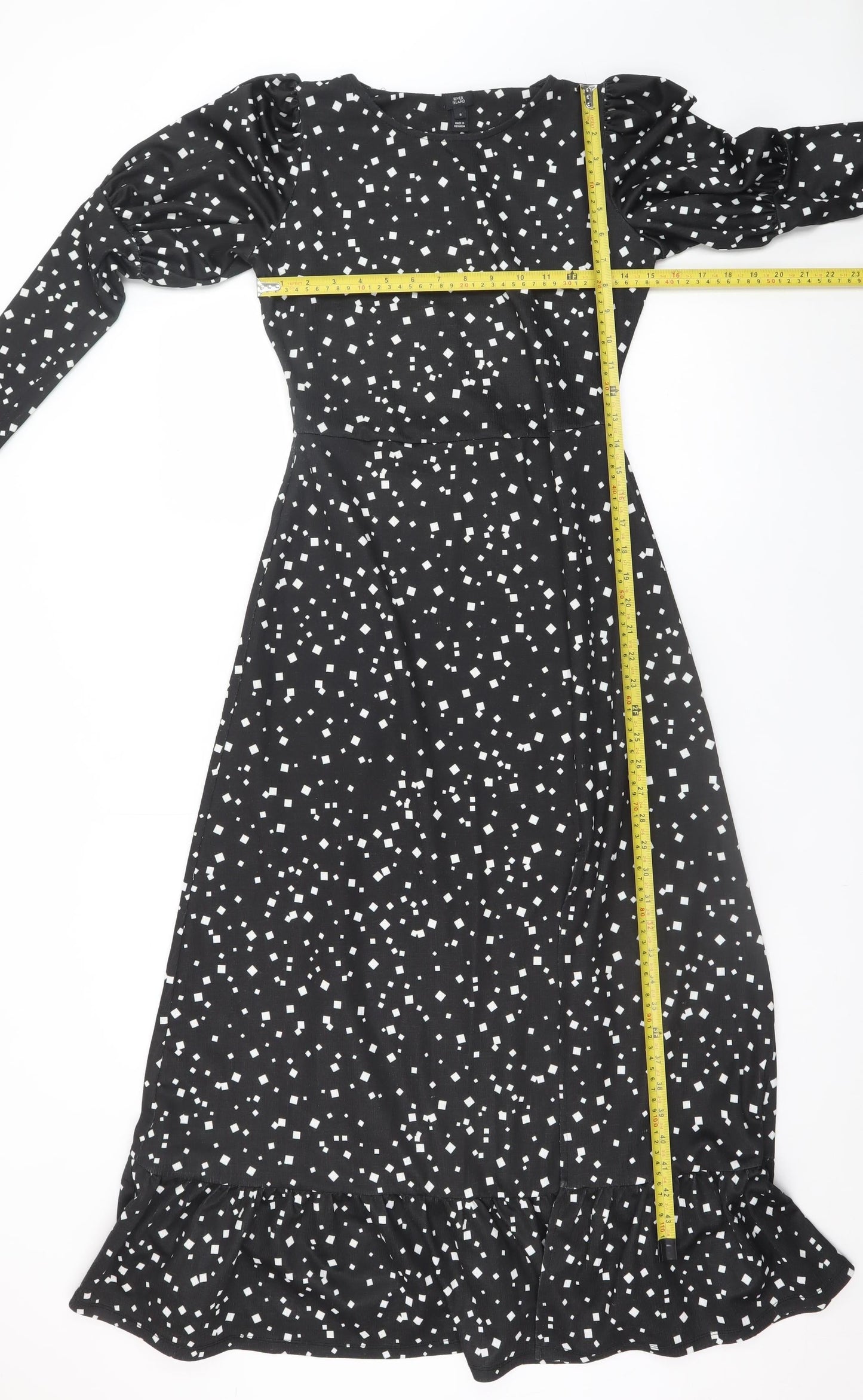 River Island Women Black Size 8 Fit & Flare Midi Dress