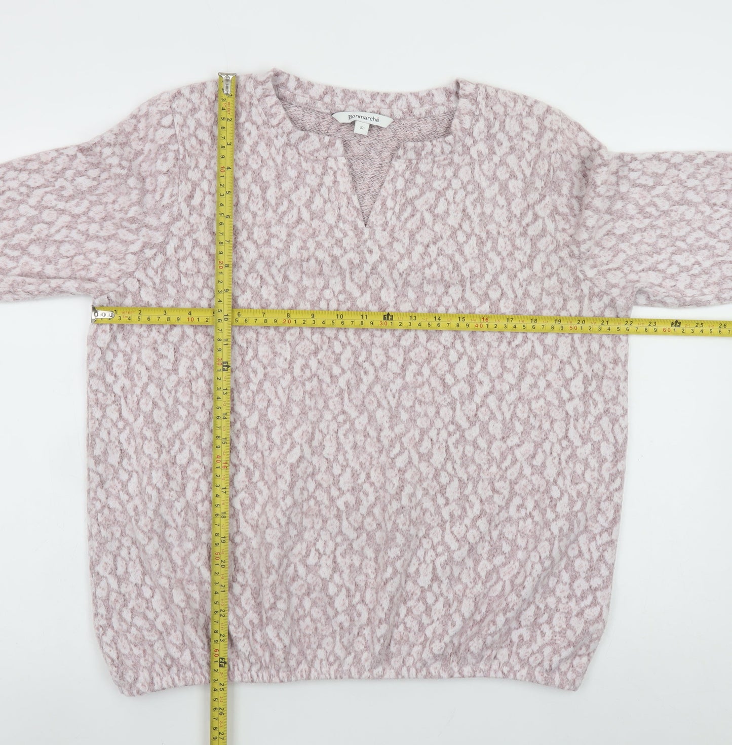 Bonmarché Women Pink Animal Print Knit Blouse Size 16