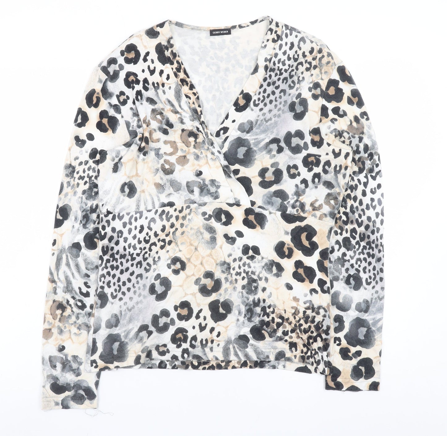 Gerry Weber Women's Multicoloured Animal Print Wrap V-Neck Blouse Size 14