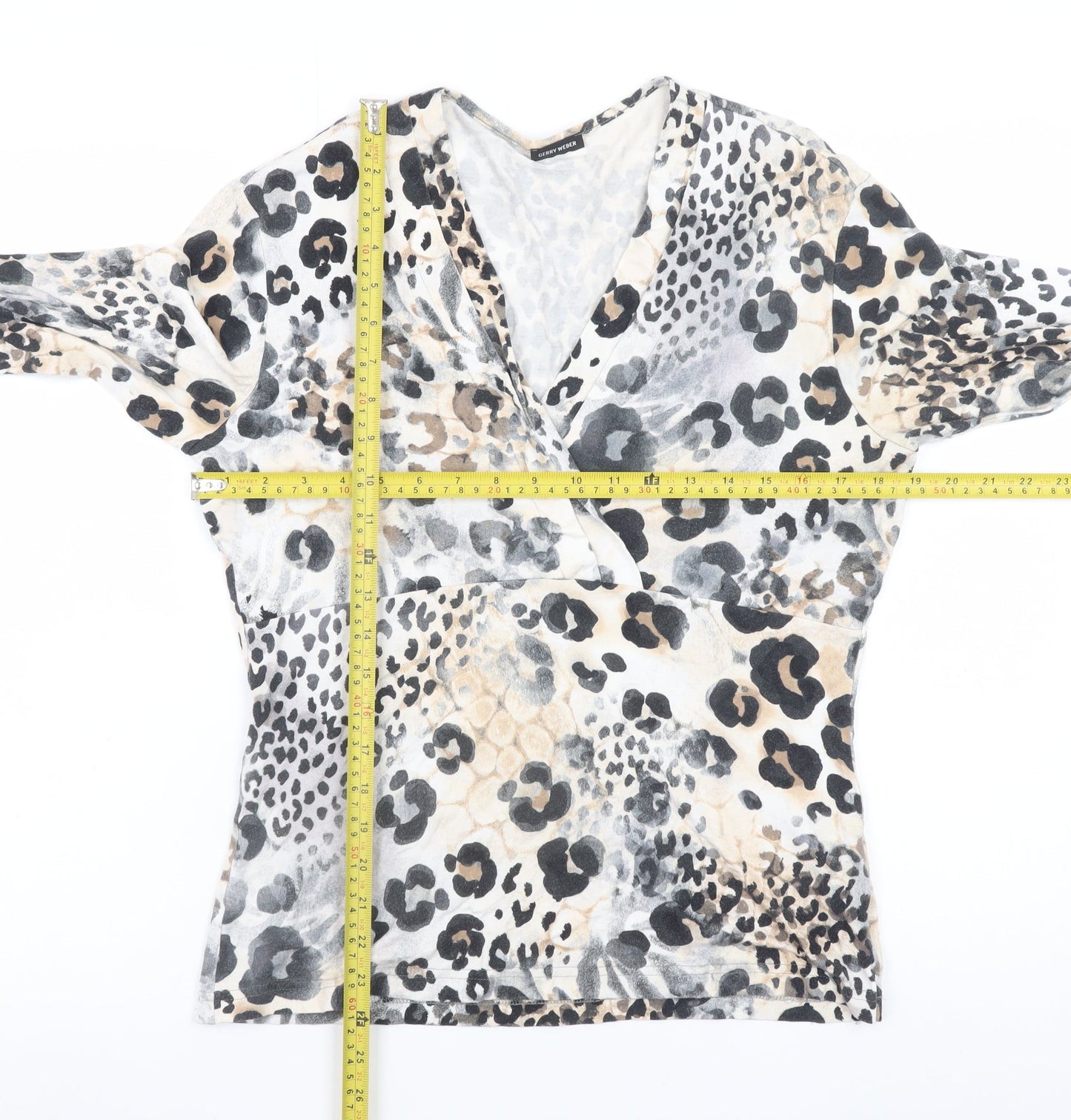 Gerry Weber Women's Multicoloured Animal Print Wrap V-Neck Blouse Size 14