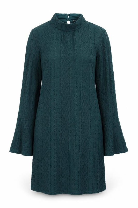 Miss Selfridge Women’s Green Lace Shift Dress Size 6 Long Sleeve High Neck
