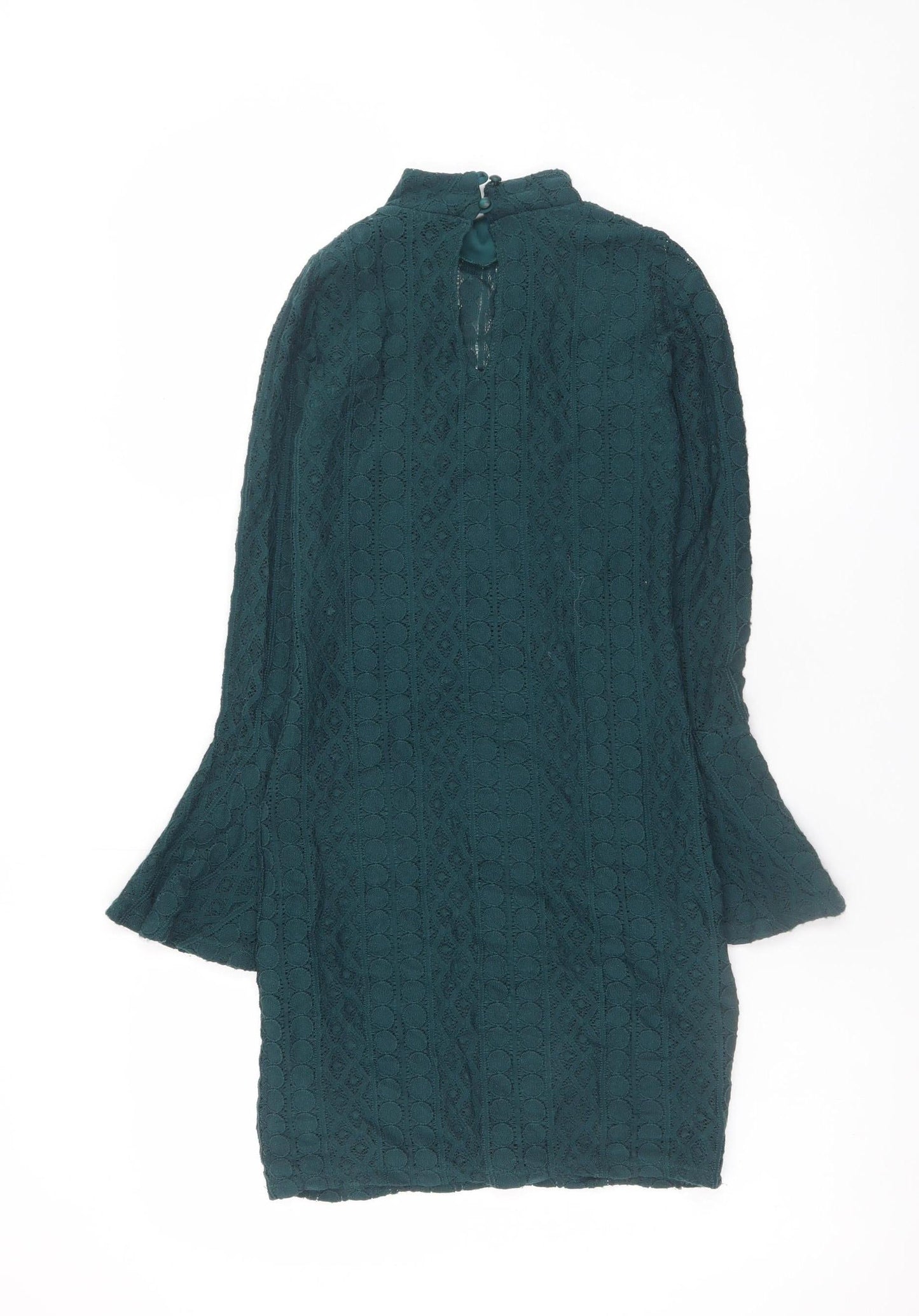Miss Selfridge Women’s Green Lace Shift Dress Size 6 Long Sleeve High Neck