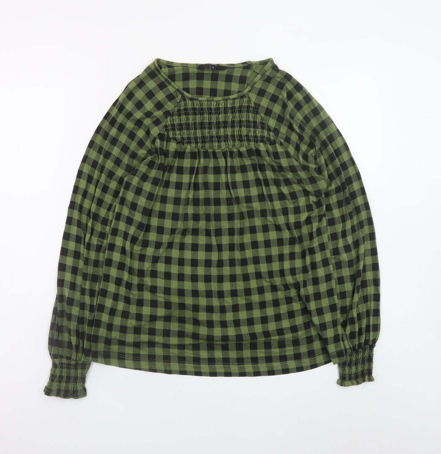 Next Womens Green Check Tunic Blouse Size 12 Long Sleeve
