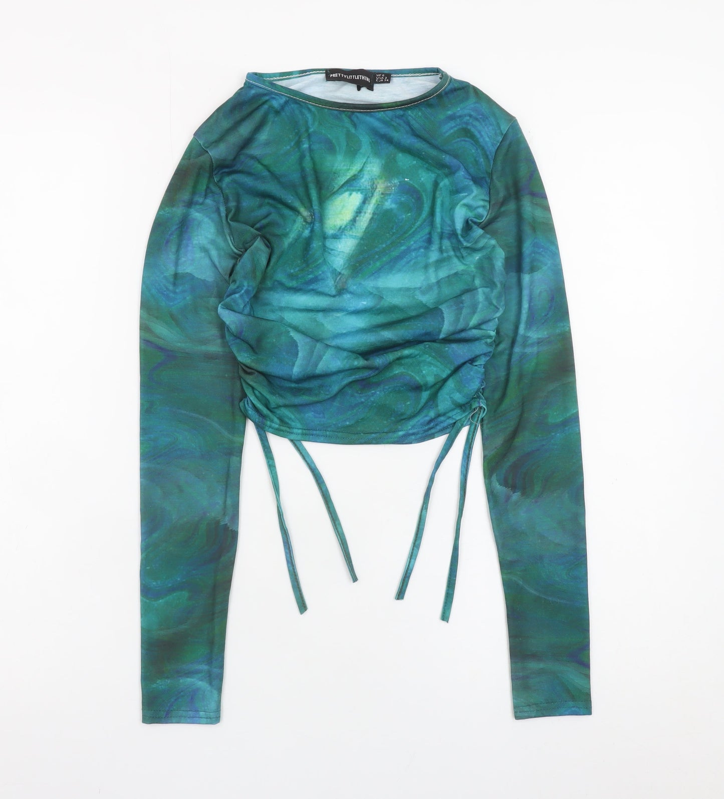 PrettyLittleThing Women’s Multicoloured Ruched Long Sleeve Cropped T-Shirt Size 6