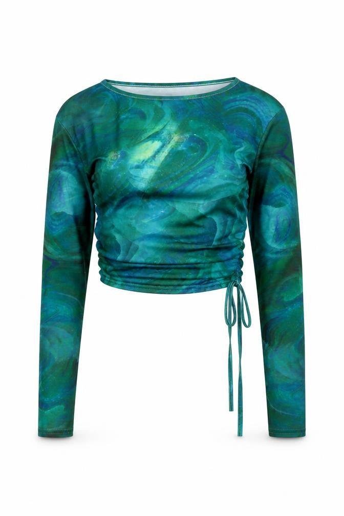 PRETTYLITTLETHING Women’s Multicoloured Ruched Long Sleeve Cropped T-Shirt Size 6