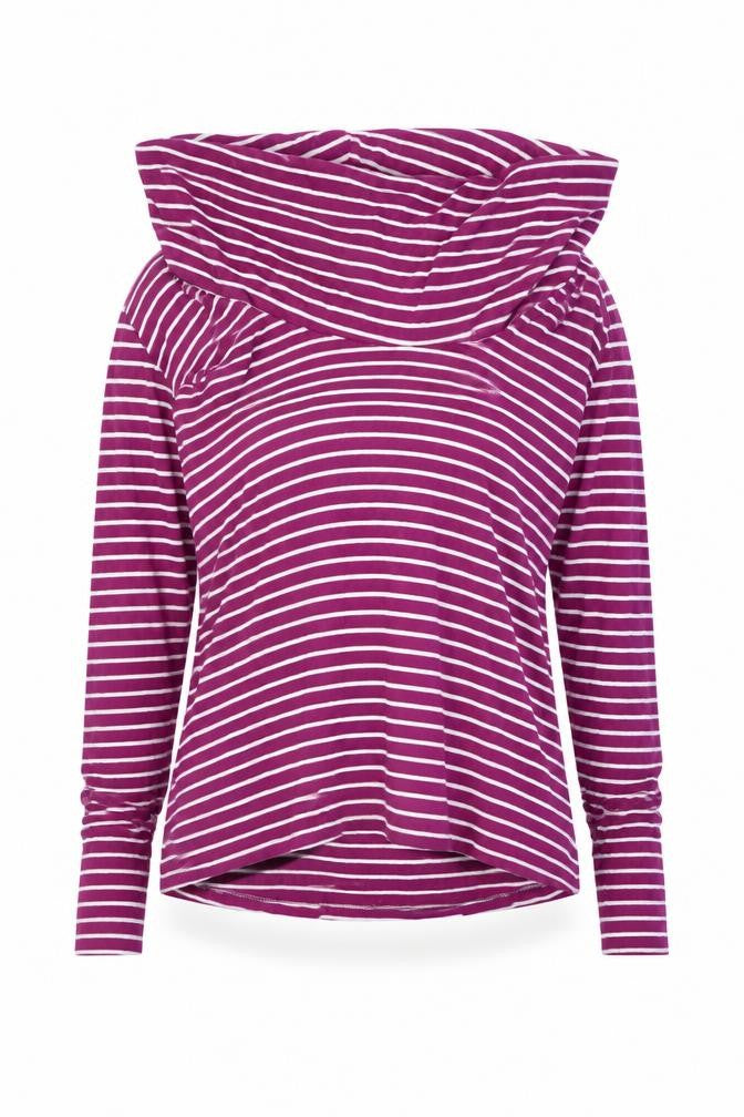 JoJo Maman Bébé Women's Purple Striped Cowl Neck Long Sleeve Maternity Top Size M
