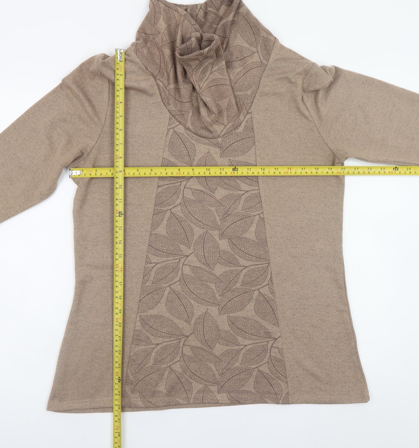 TIGI Women Beige 14-16 Shift Dress Cowl Neck 3/4 Sleeve Knit