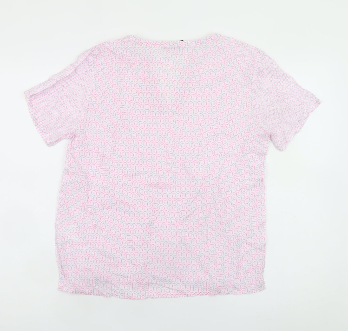 b.young Women's Pink Geometric Short Sleeve V-Neck Blouse Size 8